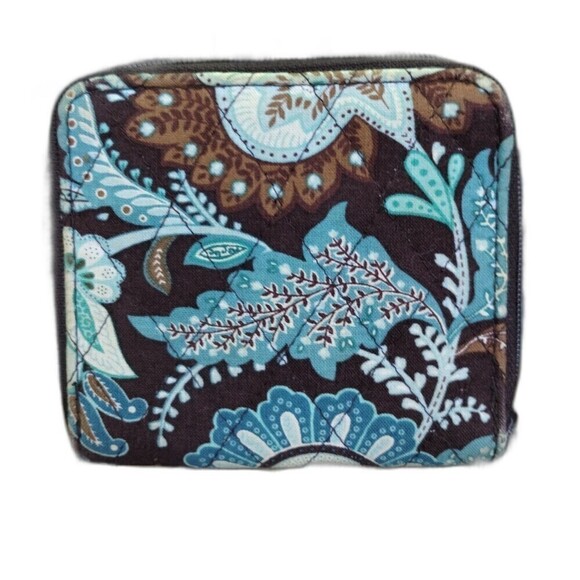 Vera Bradley Java Blue Wallet Brown and Blue Paisley all over Print Preloved - Picture 7 of 8